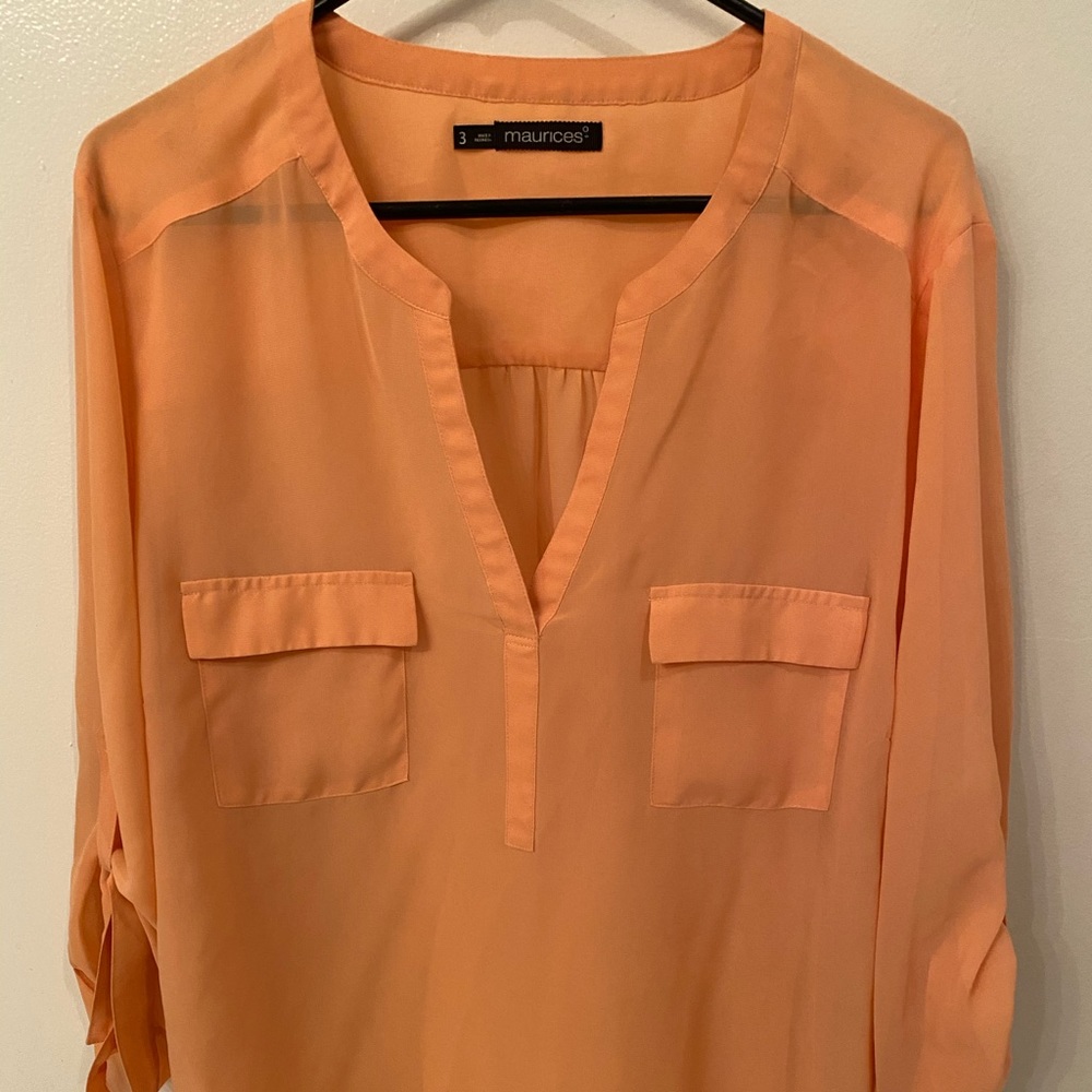 Orange v-neck sheer blouse